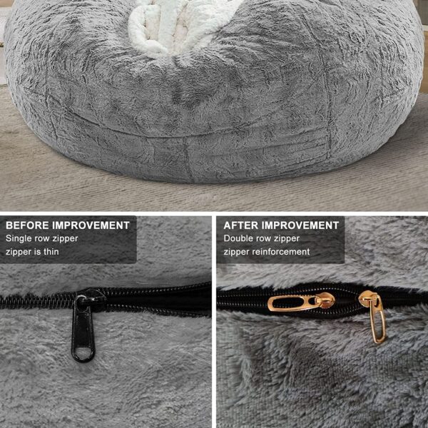 Bag Chair Coverit Was Only A Cover, Not A Full Bean BagChair Cushion, Big Round Soft Fluffy PV Velvet Sofa Bed Cover,  Living Room Furniture,  Lazy Sofa Bed Cover,6ft Dark Grey - Image 5