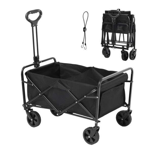 VEVOR Collapsible Folding Wagon, 2 Cu.ft Beach Wagon Cart With All-Terrain 5in Wheels, Heavy Duty Folding Wagon Cart 220 Lbs Weight Capacity With Drink Holders, Sports Wagon For Camping, Shopping, Gar - Image 6